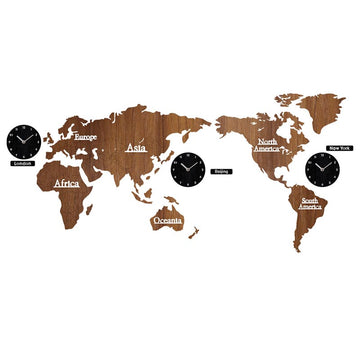 Carte du monde marron horloges noires