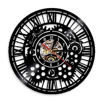 Horloge murale vinyle engrenages steampunk