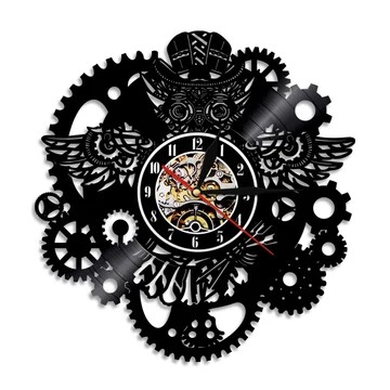horloge murale vinyle chouette steampunk
