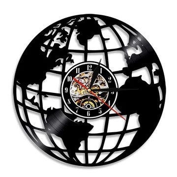 Horloge murale vinyle carte du monde