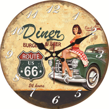 horloge murale vintage Jaune Route 66